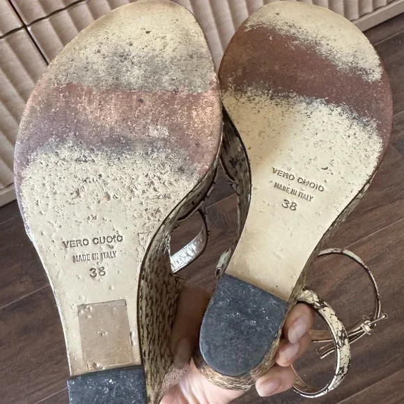 Dolce & Gabbana Cream and Brown Snake Print Wedges - Picture 7 of 8